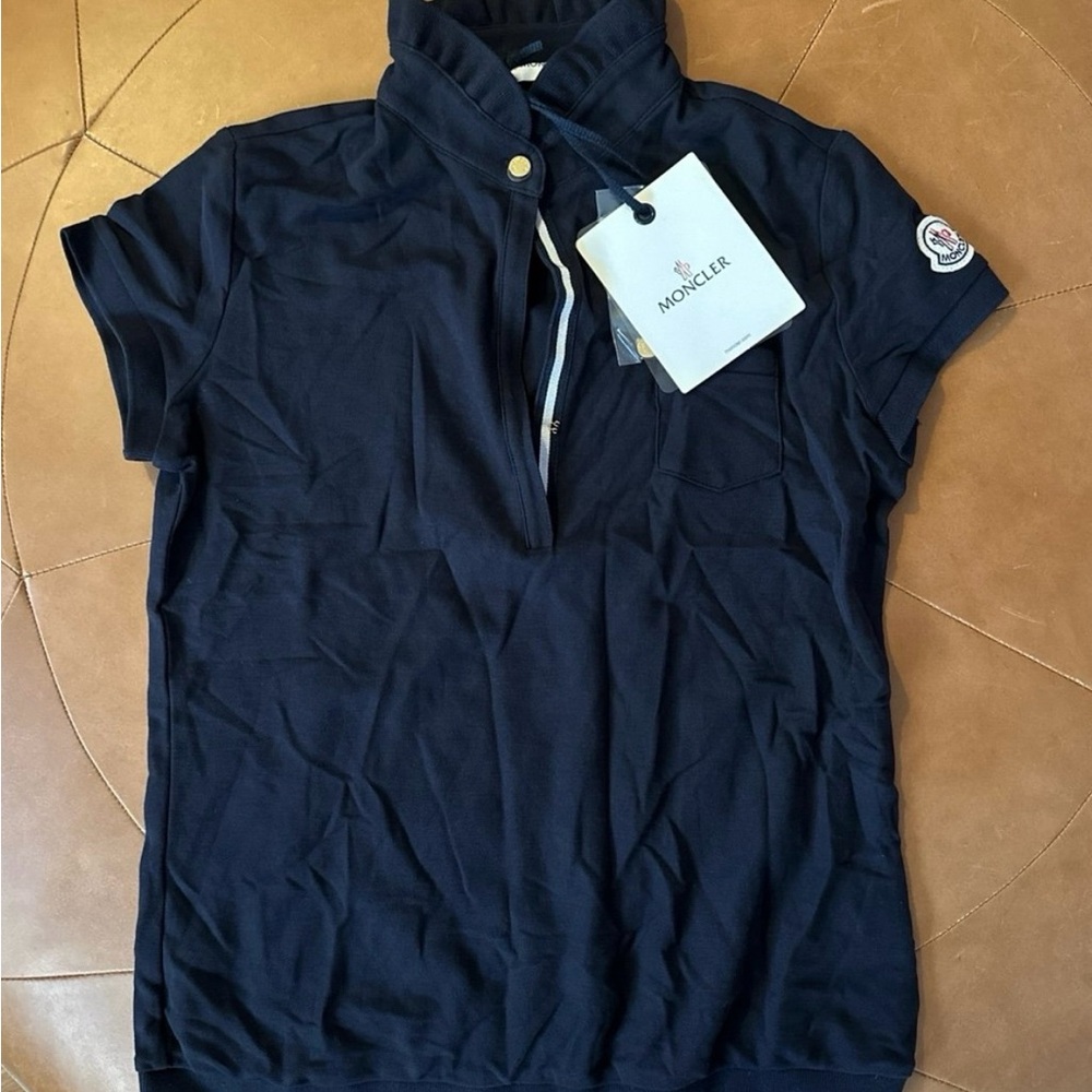 Moncler Dark Blue Polo with Logo Patch
